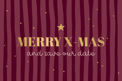 Kerst save the date met strepen en mat goudfolie