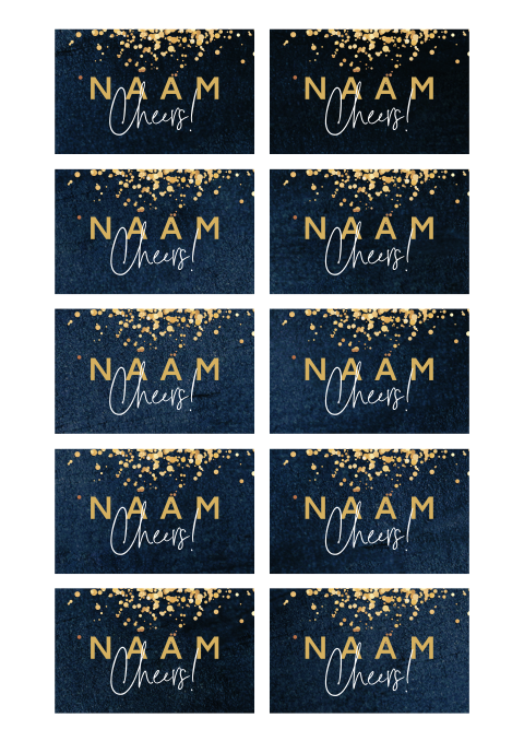 Naamkaartjes blauw met gouden glitters