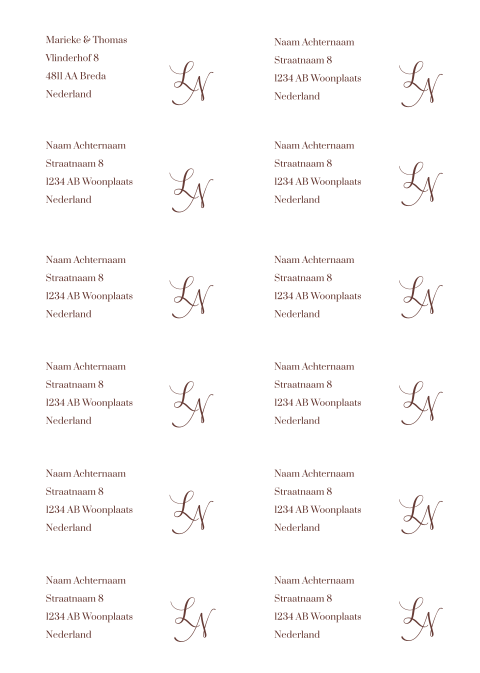 Adressticker met sierlijke initialen