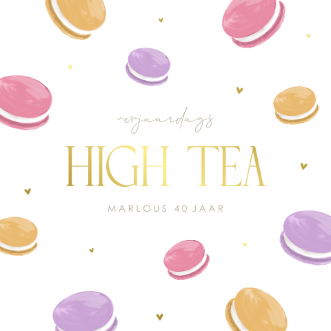 Kleurrijke uitnodiging high tea met goudfolie