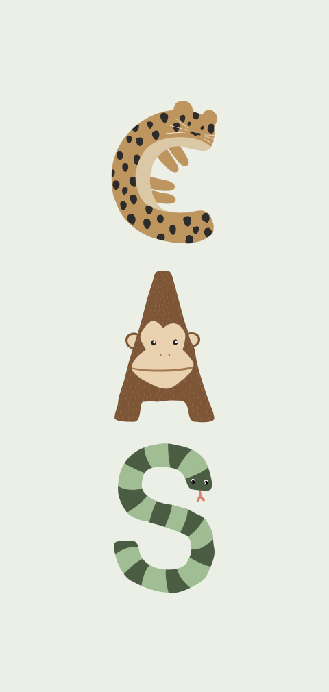 Grappig geboortekaartje jongen dieren letters