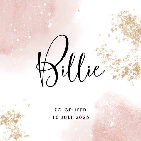 Hip geboortekaartje voor meisje met spetters en hartjes