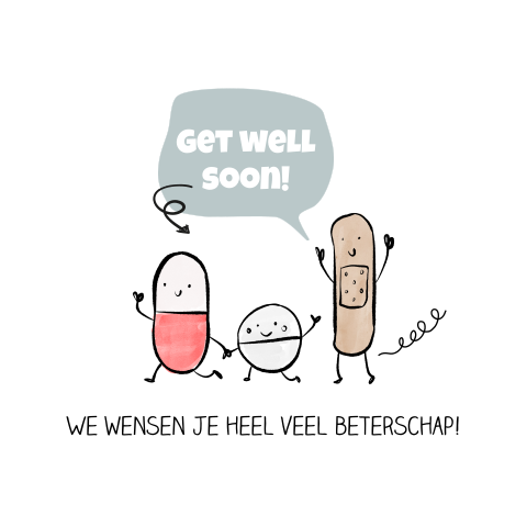 Vrolijke beterschapskaart met illustraties