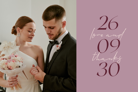 Bedankkaart trouwen in cherry kleur met foto