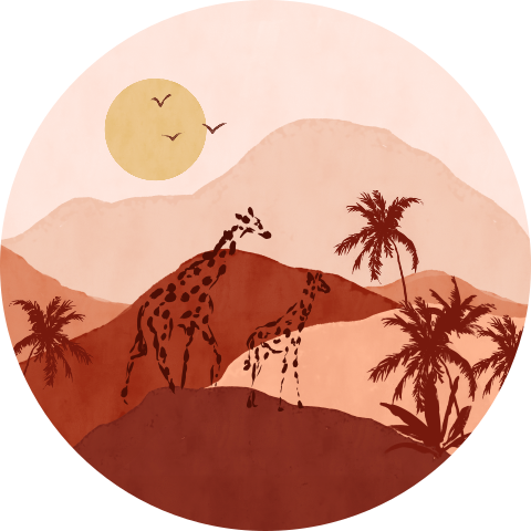 Muurcirkel landschap sahara met giraffe en bomen