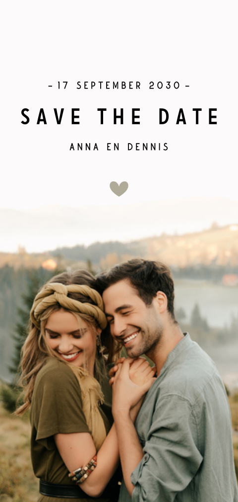Stijlvolle langwerpige save the date kaart met foto