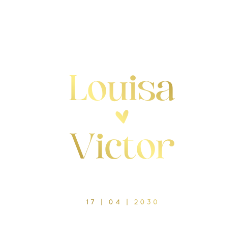 Minimalistische trouwkaart met tekst in goudfolie