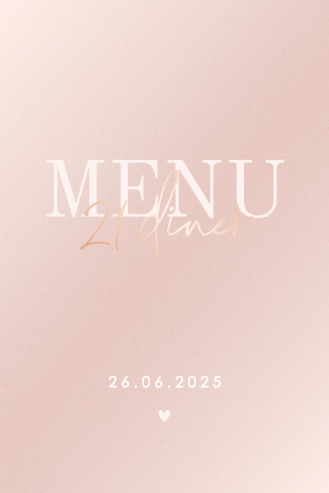Menukaart 21 diner stijlvol met roségoudfolie