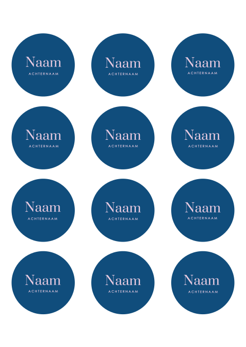 Naamkaartjes rond in colorblocking blauw roze
