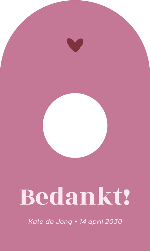 Boogkaartje in roze met hartje