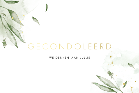 Condoleancekaart met aquarel bladeren en goudfolie