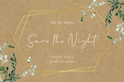 Botanische save the night met geometrische lijnen