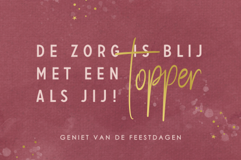 Kerstkaart voor zorg medewerkers met goudfolie