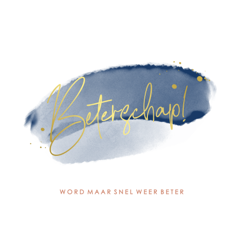 Beterschapskaart met blauwe watercolour en goudfolie