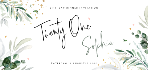 21 diner verjaardag uitnodiging in botanical stijl