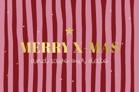 Kerst save the date met strepen en goudfolie