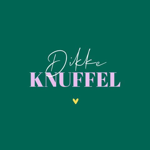 Wenskaart donkergroen met roze Dikke Knuffel