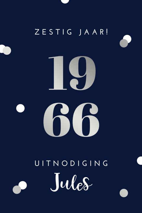 Uitnodiging 60 jaar met zilverfolie stippen