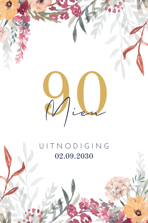 Uitnodiging verjaardag 90 met bloemen