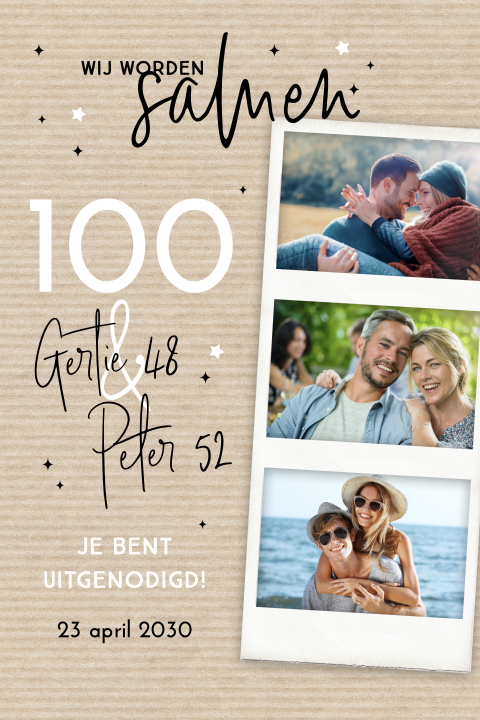 Samen 100 uitnodiging op kraft papier