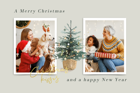 Kerstkaart met goudfolie en eigen foto's