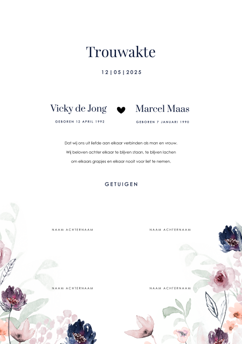 Trouwakte met bloemen