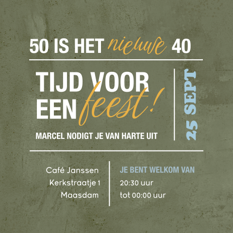 Stoere uitnodiging verjaardag 50 met groene achtergrond