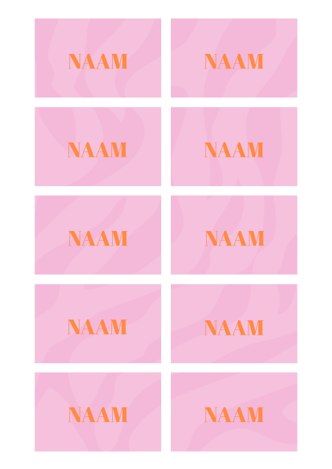 Naamkaartjes 21 diner trendy colorblock roze en oranje