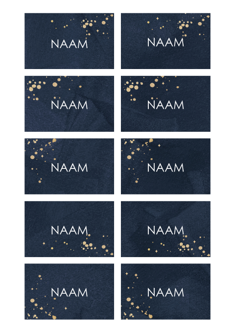 Naamkaartjes 21 diner blauw met gouden details