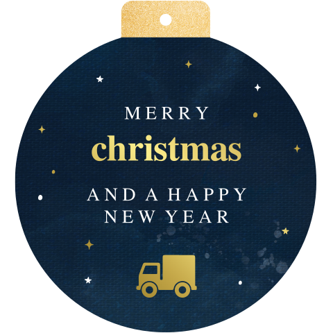 Zakelijke kerstkaart voor logistiek in kerstbal vorm
