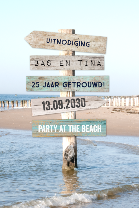 Jubileumkaart 25 jaar getrouwd met strandpaal