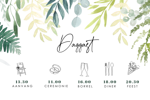 Daggast kaartje bruiloft botanisch takjes
