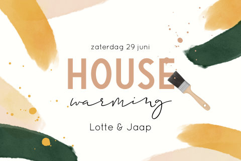 Uitnodiging housewarming met verfstrepen