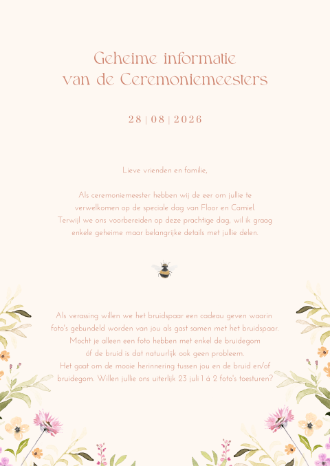 Ceremoniemeesterbrief met veldbloemen