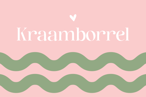 Kraamborrelkaartje roze met groen golfpatroon