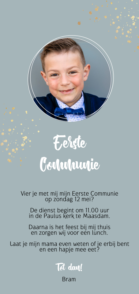Uitnodiging Eerste Communie staand met foto