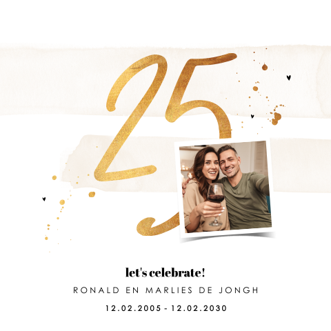 Persoonlijke uitnodiging huwelijksjubileum met watercolour en foto