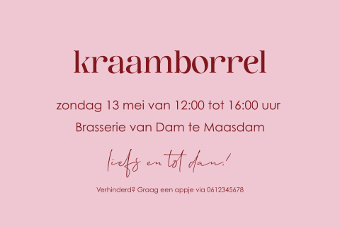 Kraamborrelkaartje met strepen in roze en rood