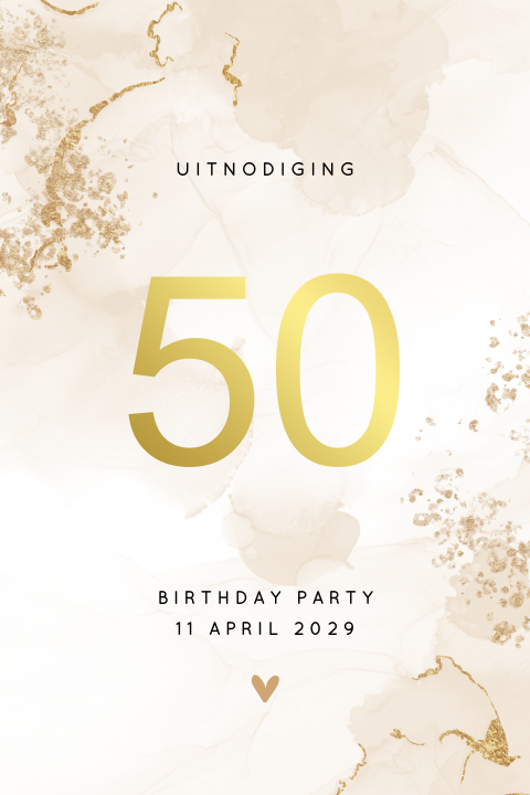 Uitnodiging verjaardag 50 met watercolor en goudfolie