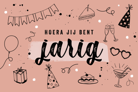 Felicitatiekaart verjaardag met vrolijke illustraties
