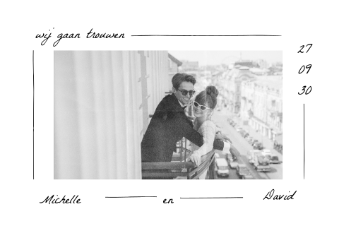 Trouwkaart met polaroidfoto in minimalistische stijl
