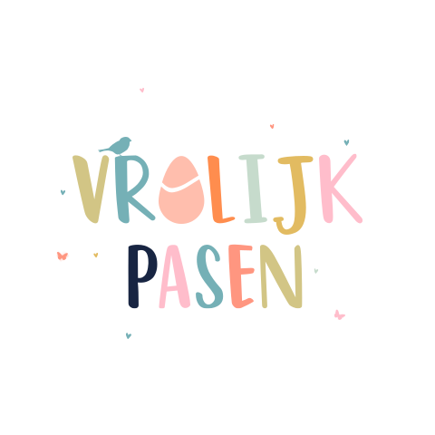 Kaartje voor Pasen met vrolijk gekleurde letters