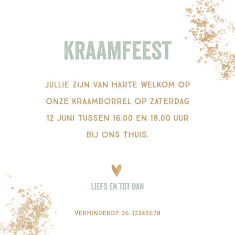 Klein kraamborrelkaartje met goudlook spetters