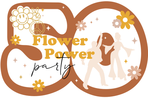 Uitnodiging 50e verjaardag met flowerpowerthema in originele vorm