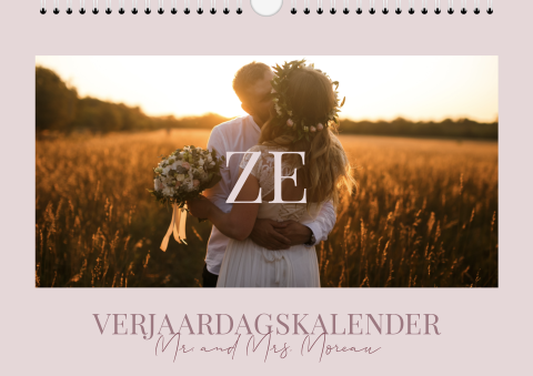 Trendy verjaardagskalender met trouwfoto