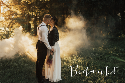 Bedankkaart met foto en handlettering bedankt