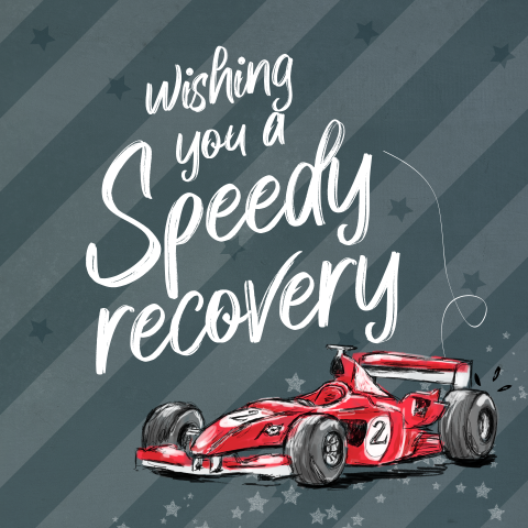 Stoere wenskaart beterschap raceauto