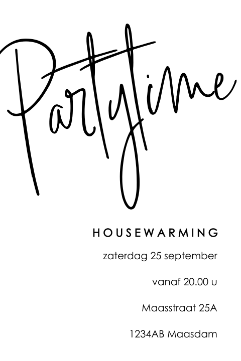 Housewarming uitnodiging zwart wit
