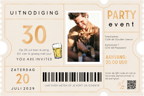 Ticket uitnodiging verjaardag 30 jaar