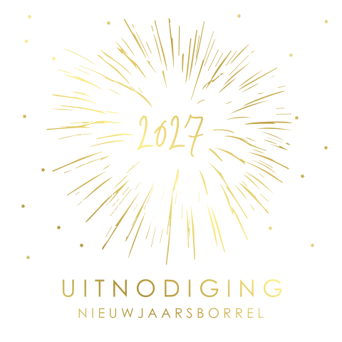Stijlvolle uitnodiging nieuwjaarsborrel met goudfolie